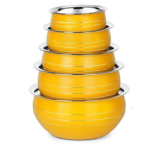 Handi Set Stainless Steel Bottom Handi Set/Cookware Set of 5 Pieces Without lid Cooking Serving Bowl biryani Milk Pot pan Size: