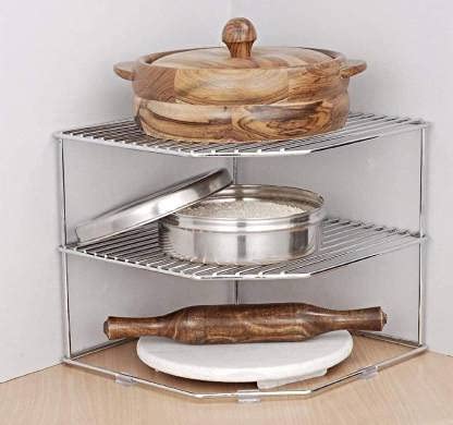 Zepdos Stainless Steel Corner Rack For Kitchen, Plate Stand For Kitchen Storage Racks And Shelves, Self Rack Storage, Bartan Sta