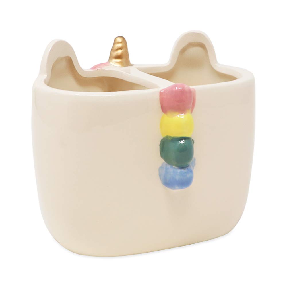 Isaac Jacobs White Ceramic Unicorn Makeup Brush Holder, Multi-Purpose 2-Section Organizer. Bathroom, Kitchen, Bedroom, Office D