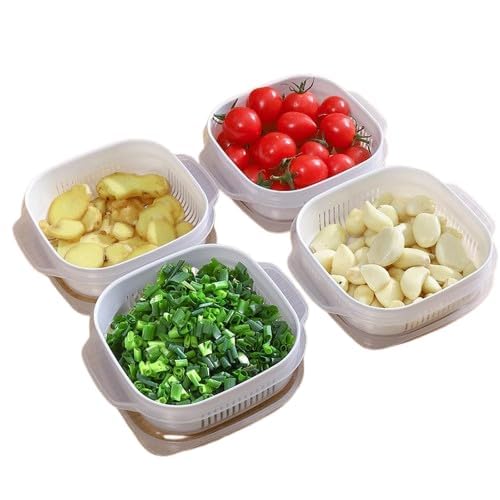 Nidhearu 4 Pcs Transparent Fridge Food Storage Container Bin With Lid Refrigerator Organizer Box For Salad Meat Vegetable Airtig