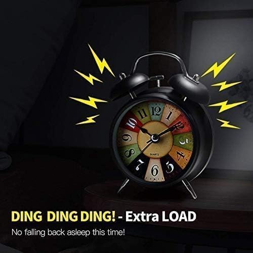 Pelirone Table Alarm Clock, Metal Twin Bell Analog Display With Night Led Light Battery Operated Loud Sound Alarm Voice Clock Fo