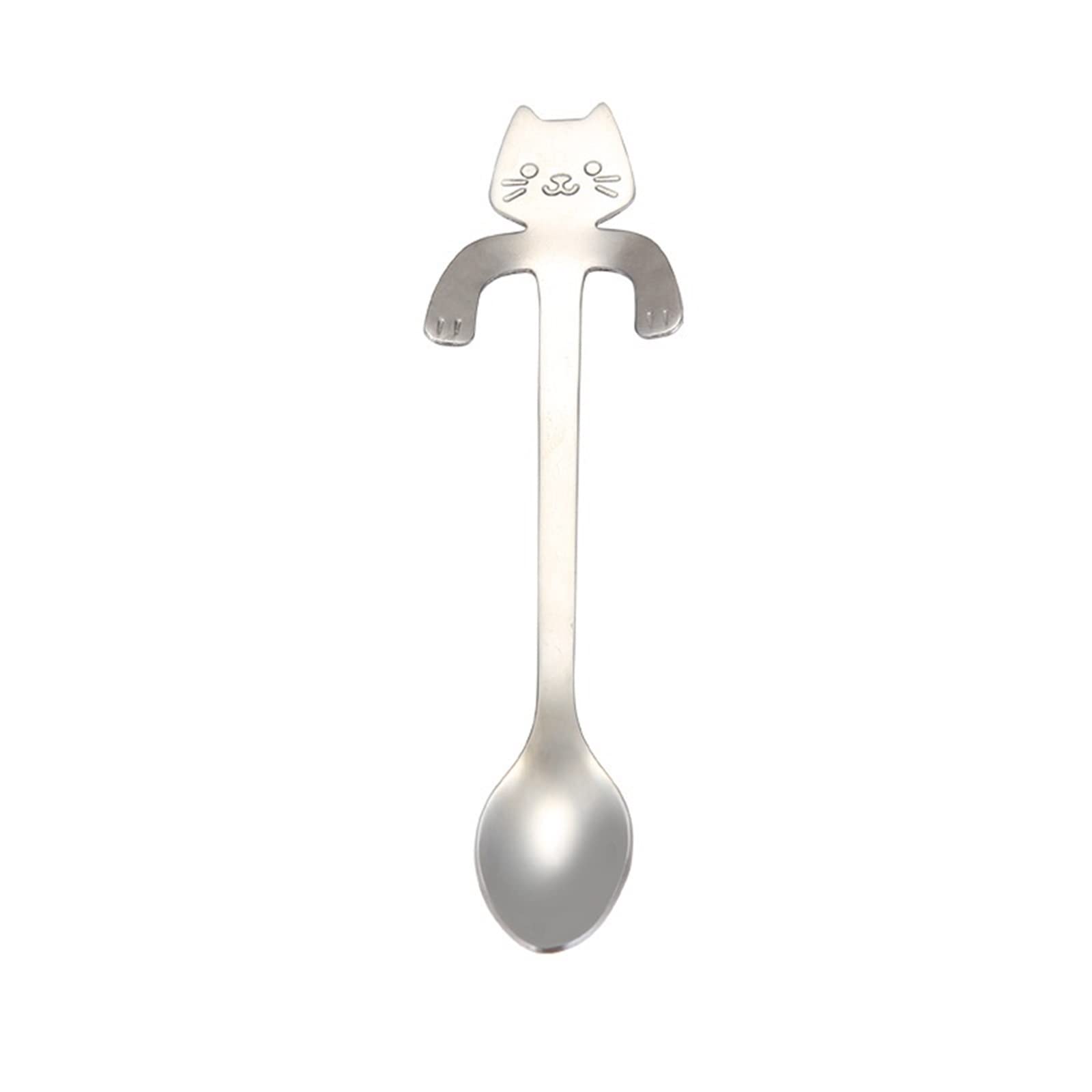 MENGKK Soup Ladles Cute Cat Spoon Set Stainless Steel Coffee Long Handle Teaspoon Cutlery(Silver)