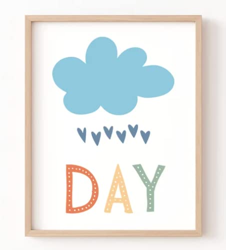 Kids Wall Art, Playroom Wall Poster, Rainbow And Sunshine Retro Wall Art, Play All Day (Set Of 3) - Unframed - Nursery, Kids Roo