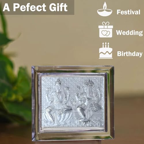Shijpik 999 Pure Silver 8X6Cm Laxmi & Ganesh Frame, Home Decor, Murti, Silver Gift Item, Statue Suitable To Store In Pooja Room,