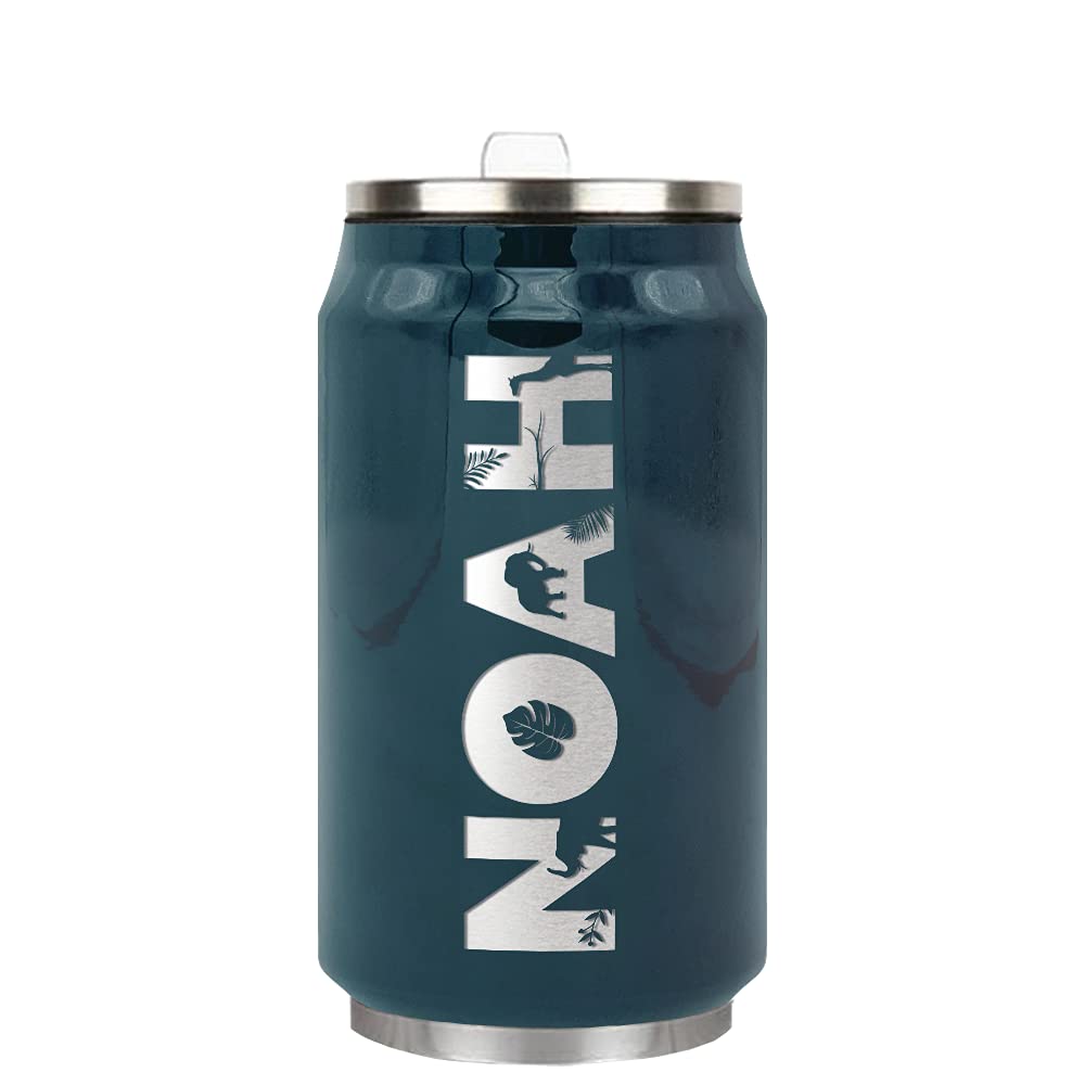 Personalized For Kids On Blue Sea Gloss Laser Engraved Custom Children Name 12 Oz Can Stainless Steel Water Bottle
