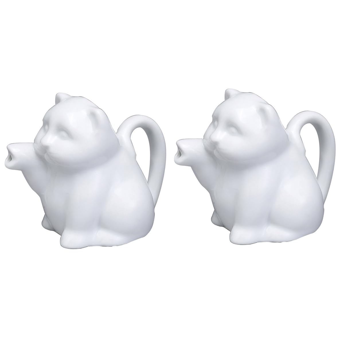 HIC Kitchen Mini Cat Creamer With Handle, Fine Porcelain, 2-Ounce, For Serving Milk, Cream, Syrup, Dressings, And Sauces, Set of