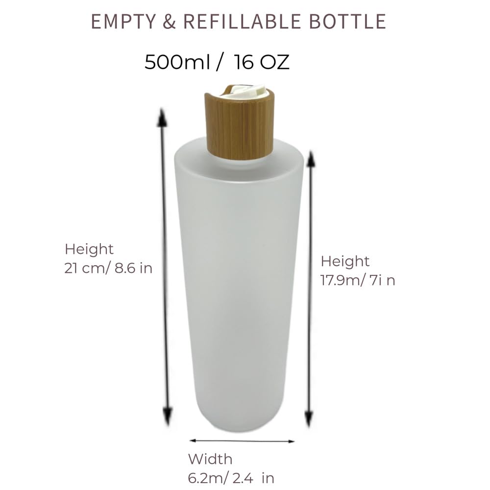 Beeco Gif2U Empty Cosmetic Bottles 16Oz/500Ml 2 Pack With Bamboo Disc Top Flip Cap For Shampoo Lotion Liquid Soap,Cream,Refilabl