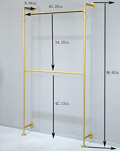 Fodue Industrial Pipe Clothes Rack, Wall Mounted Black Iron Garment Bar, Multi-Purpose Hanging Rod For Closet Storage(Glod)