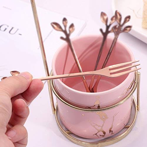 Stainless Steel Rose Gold Leaf Coffee Cake Spoon Fork-Ansaw 10Pcs 4.7 Creative Tableware Dessert Spoons, Stirring, Mixing, Sugar