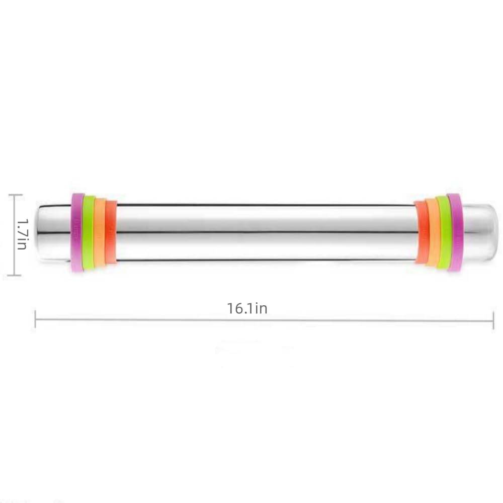 Rolling Pin With Thickness Rings, Smooth Stainless Steel Rolling Pin, Rolling Pin For Baking Fondant, Pizza, Pie, Pastry, Pasta,