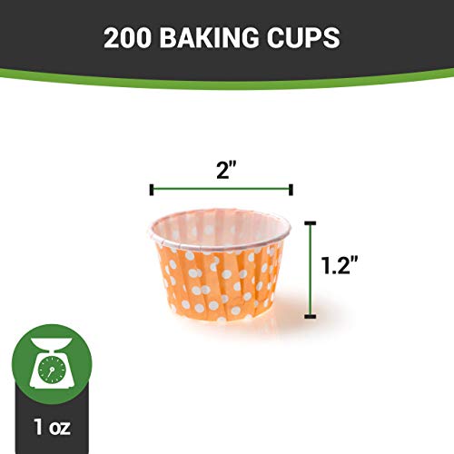 Restaurantware Panificio 1 Ounce Baking Cups 200 Pleated Cupcake Liners - Oven-Ready Freezable Orange Paper Muffin Cases Disposa