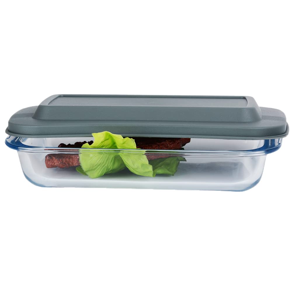 Baking Dish Oven Safe Glass Baking Dish with Lid & Warming Bag, Clear Glass with Gray Lid and Bag