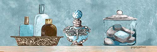 Powder Blue Bathroom Scenes Panels, Two 18X6 Hand-Stretched Canvas. Blue/Brown