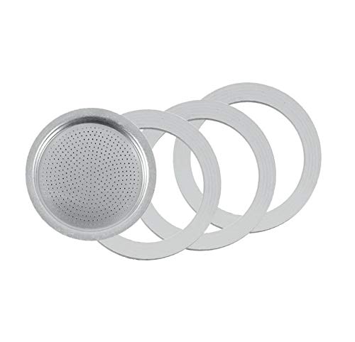 Tredoni 3 Rubber Seals/Rings+Filter -Replacement- Sizes 1,2,3,6,9,14 Cup Espresso Coffee Maker Moka Pot- 7.1Cm (6 Cup)