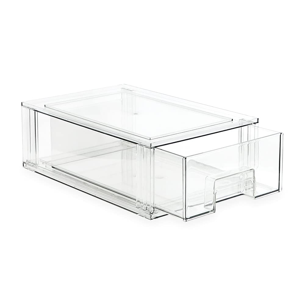 Isaac Jacobs Medium Stackable Organizer Drawer (12.5    X 8.3    X 4.1   ), Clear Plastic Storage Box, Pull-Out Bin, Home, Offic