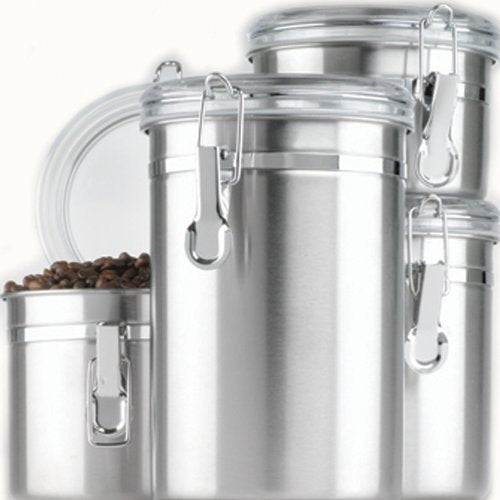 Anchor Hocking Round Stainless Steel Canister Set With Clear Acrylic Lid And Locking Clamp, 4-Piece Set - 24954