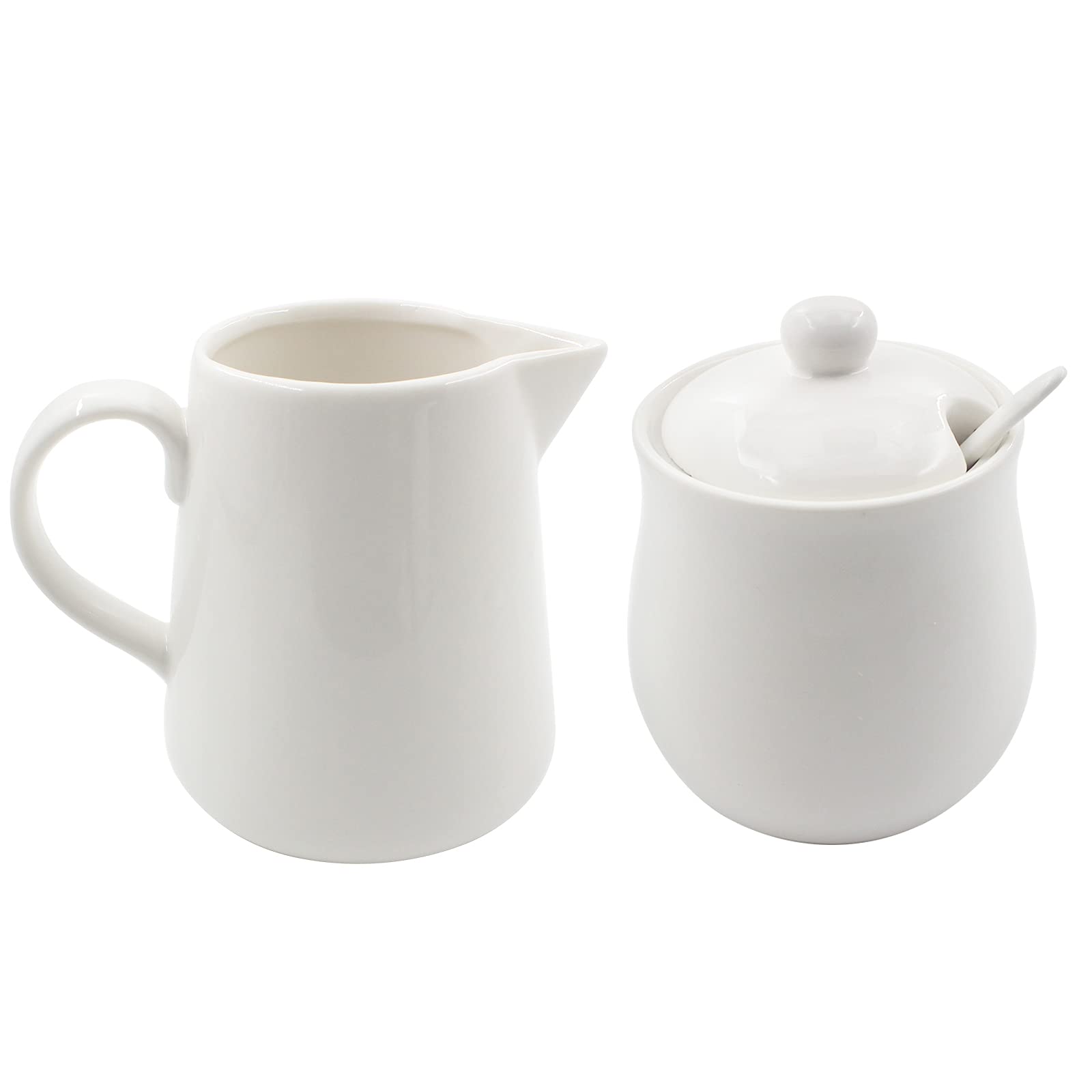 Bpfy 11Oz Cream Color Ceramic Cream And Sugar Set, Coffee Serving Sets, Sugar Bowl With Lid And Spoon, Cream Pitcher, Cream Jug