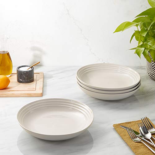 Le Creuset Stoneware Pasta Bowls Set of 4, 9.75" - White, Durable & Stylish Dining Essential