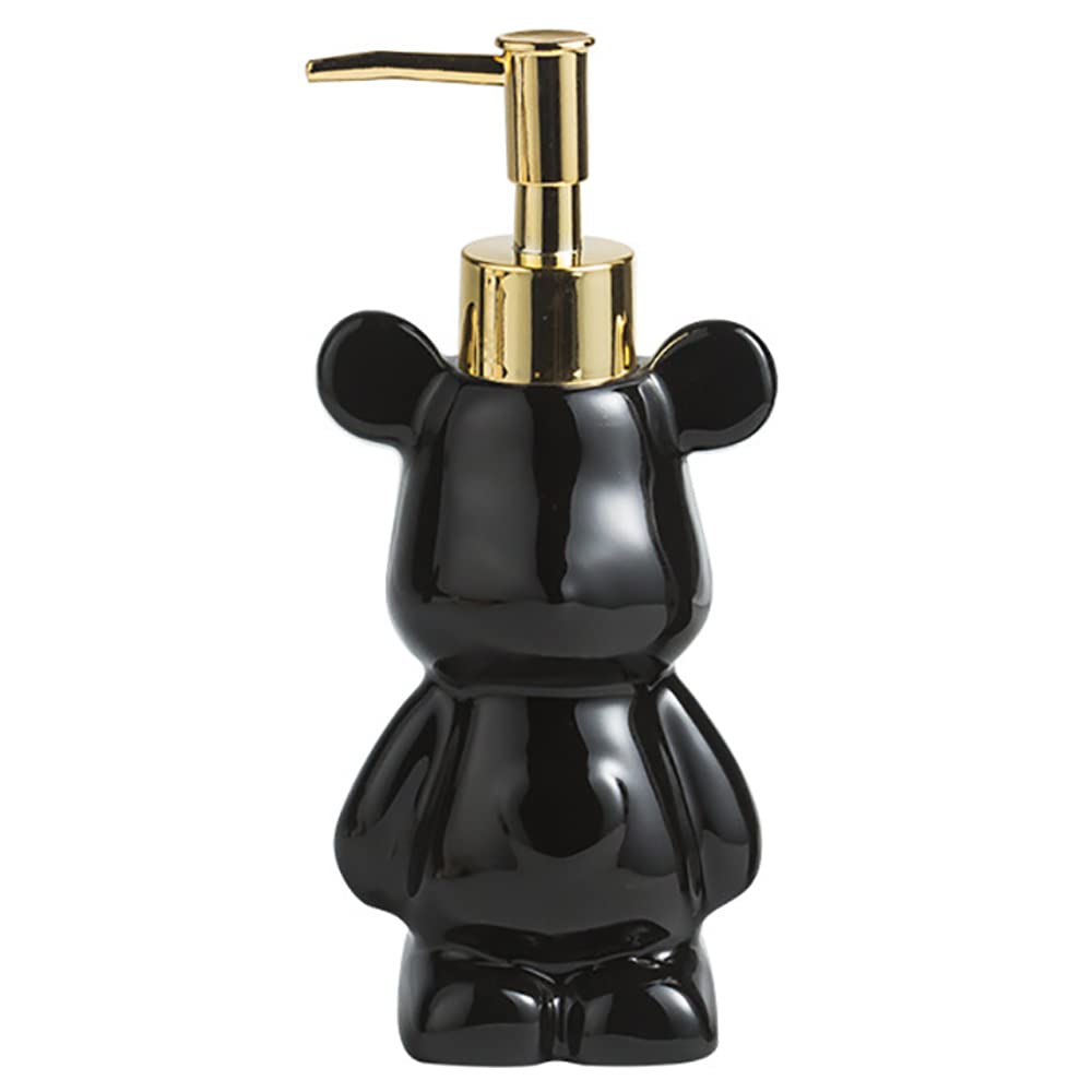 Small Bathroom Soap Dispenser With Pump, Cute Bear-Shaped Design, Ceramic Liquid Soap Dispenser (Black)