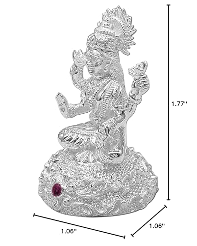 Maa Silver Pure Silver Laxmi Lakshmi Ji Bis Hallmarked Solid Idol/Murti With Colour Stone At Round Base Perfect For Gifting & Po
