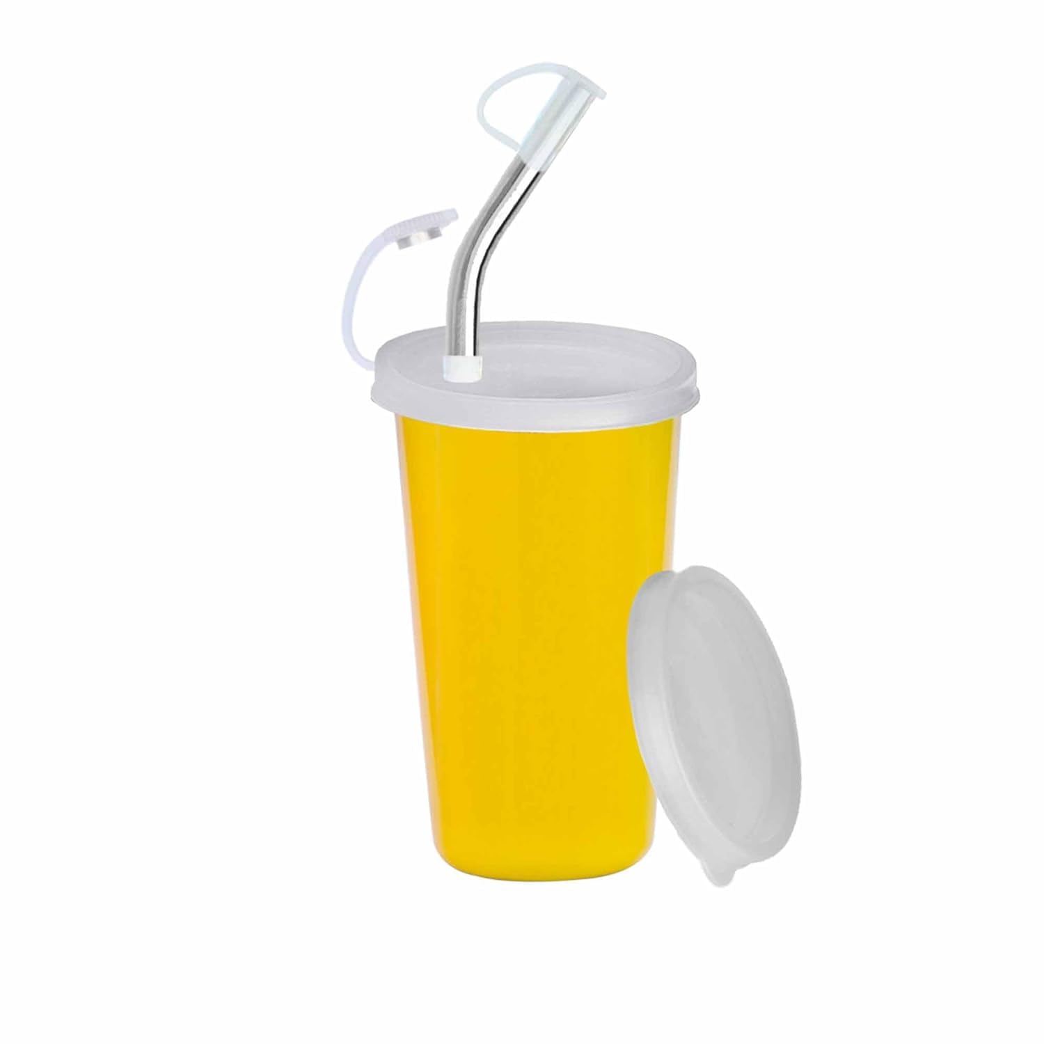 Parabrahma Stainless Steel Sipper Glass With Straw And Lid  1 Piece, 370 Ml Yellow