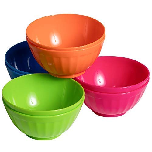 Klickpick Home 6 Inch Plastic Bowls Set Of 8-28 Ounce Large Plastic Cereal Bowls Microwave Dishwasher Safe Soup Bowls - Bpa Free