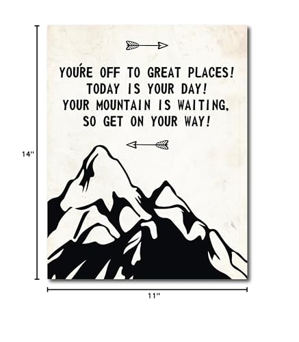 You 'Re Off To Great Places, 11X14 Art Print, Inspirational Quote, Motivational Art, Mountains Decor, Traveling Decor, Nursery A