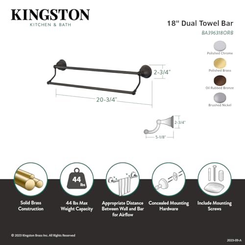 Kingston Brass BA396318ORB Restoration 18'' Dual Towel Bar  Oil Rubbed Bronze