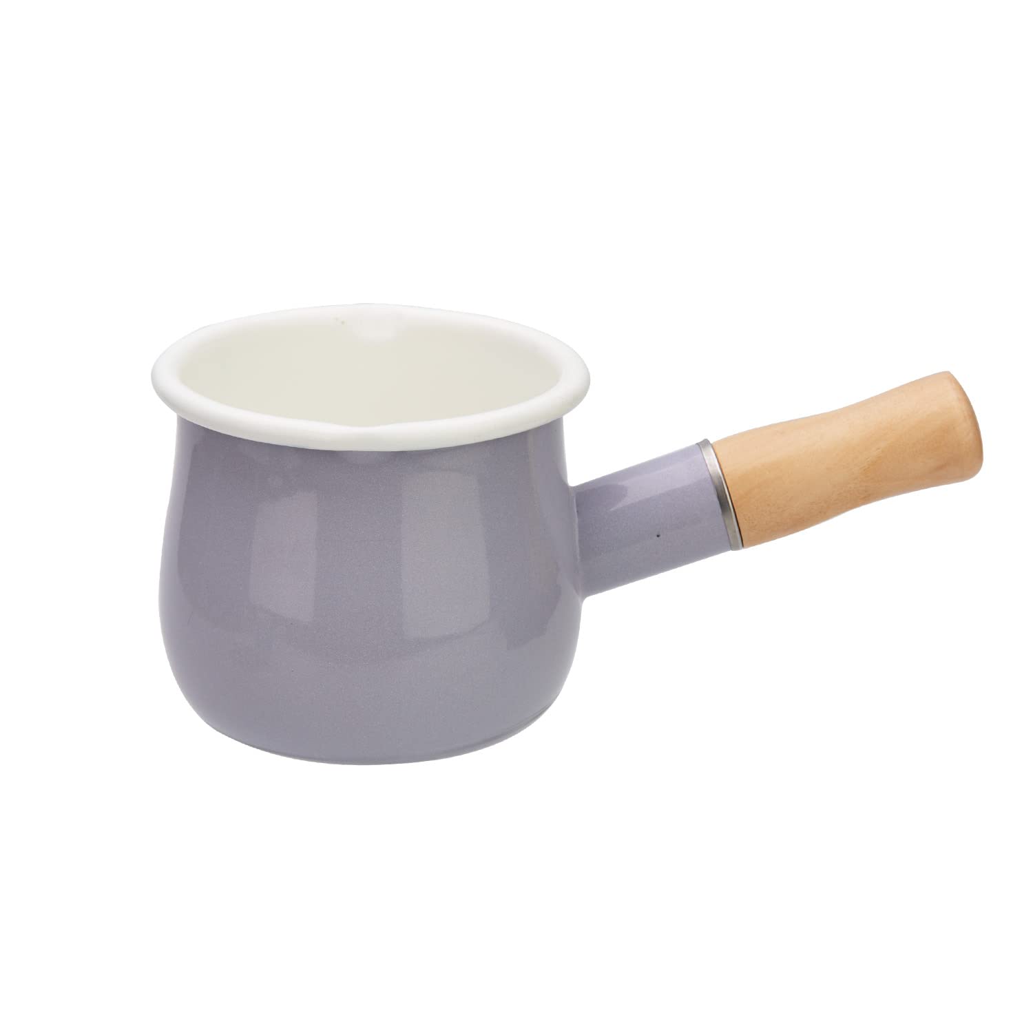 Fyueropa 4Inch Enamel Milk Pot NonStick Mini Saucepan Butter Warmer With Wooden Handle Small Cookware 17Oz, Purple
