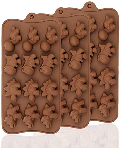 Dinosaur Shaped Silicone Chocolate Mold 3Pcs 12-Cavity Non-Stick Reusable Candy Jelly Gummy Cookie Ice Cube Tray Mould