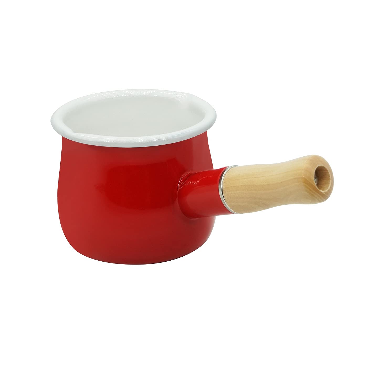 Yumcute Home Enamel Milk Pot, Small Enamel Saucepan Milk Pot Butter Warmer 4 Inch 17 Oz Enamel Small Sauce Pan With Wooden Handl
