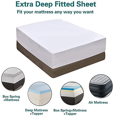 Bedecor Extra Deep Pocket Queen Fitted Sheet Only For 18 To 21 Inch Super Thick Mattress That Stay Tight,All Around Elastic Bott