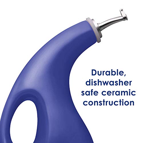 Rachael Ray Solid Glaze Ceramics Evoo Olive Oil Bottle Dispenser With Spout - 24 Ounce, Blue