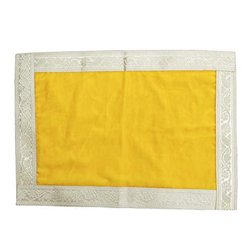 Shoppersduniya Multipurpose Yellow Velvet Aasan for Puja Cloth Mat Mandir, Temple, Home, Office, Base, Chowki, Slab