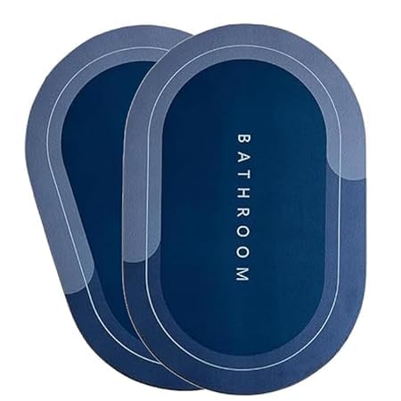 Fabzone Waterproof Bathroom Doormat With Non Slip Backing, Quick Dry Floor Mat For Bathroom, 60 X 40 Cm (2, Blue, Pack Of 2)