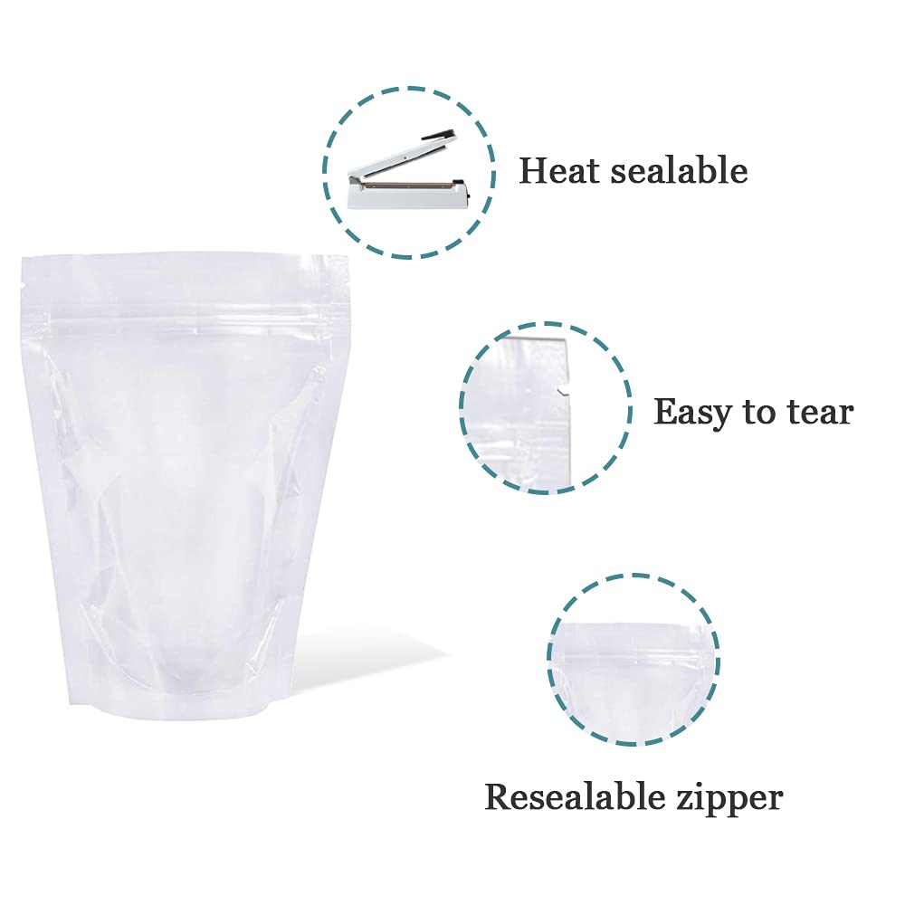 Pabck 100 Pack (Outside Size 5.5X7.9 Inch)(Inside Size 5X5.12 Inch) Clear Resealable Stand Up Bags Heat Seal Zipper Lock Storage