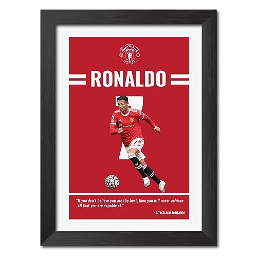 TenorArts Cristiano Ronaldo Poster Manchester United Quotes with Signature Laminated Photo Frame Painting with Matt Finish Black