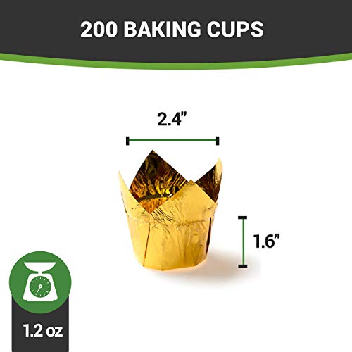 Restaurantware 4 Ounce Petal Baking Cups 200 Grease Resistant Tulip Cupcake Wrappers - Tulip Shaped Oven Safe Gold Paper Disposa