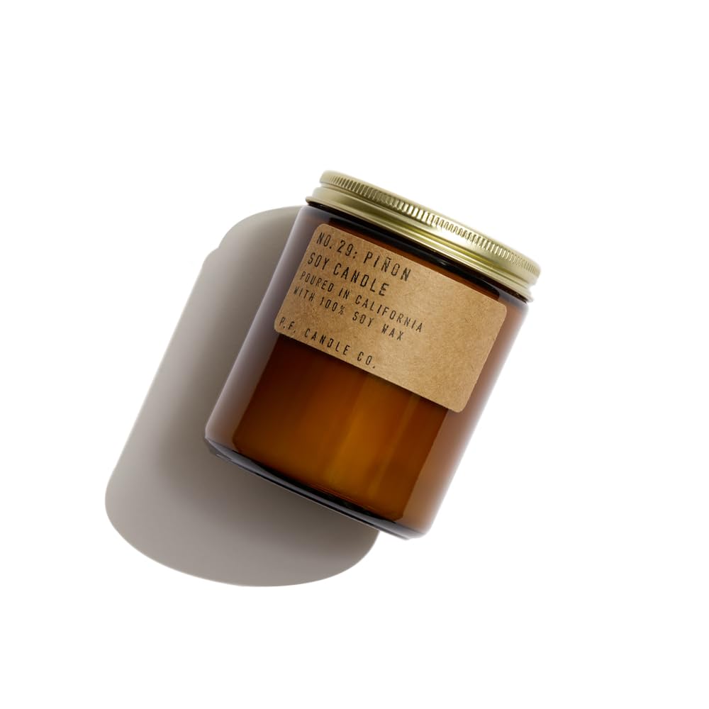 P.F. Candle Co. Pion Classic Standard Scented Soy Wax Candle (7.2 oz) 40-50 Hour Burn Time, Cotton Wick, Amber Glass Jar
