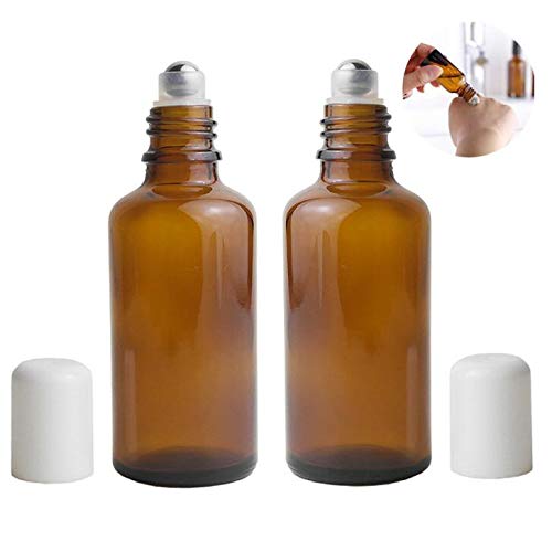 3Pcs 50Ml Empty Refillabl Amber Glass Roller Bottle With Stainless Steel Balls And White Screw Cover For Essential Oil Lip Balms