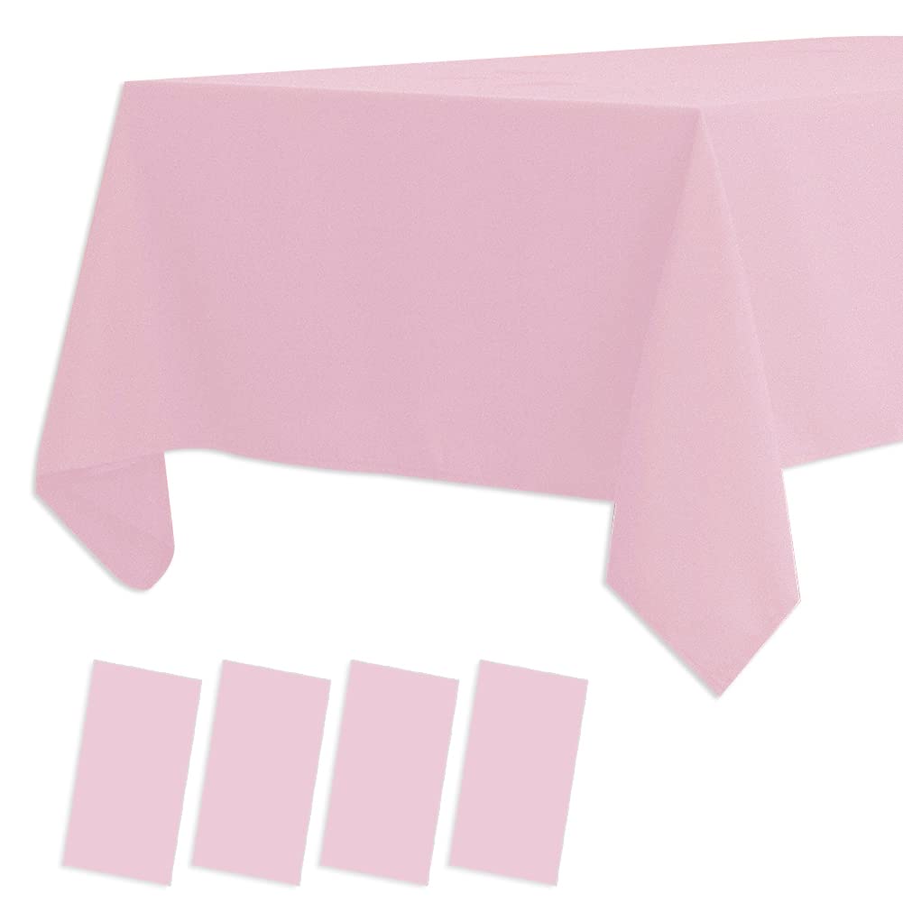 4 Pack Pink Plastic Table Covers - BBQ & Picnic Table Cloths, Oil-proof, Waterproof, Light Weight, 54 x 108 In