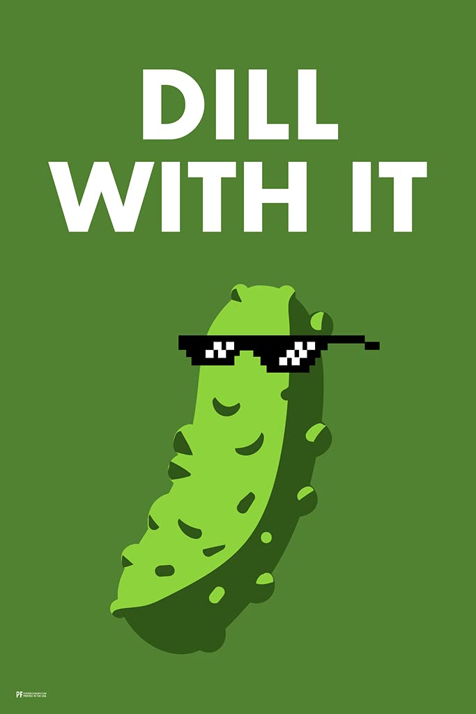 Dill With It Pickle Funny Pun Deal With It Pickle Wearing Sunglasses Shades Meme Snarky Sarcastic Kids Room Teen Bedroom Decor B