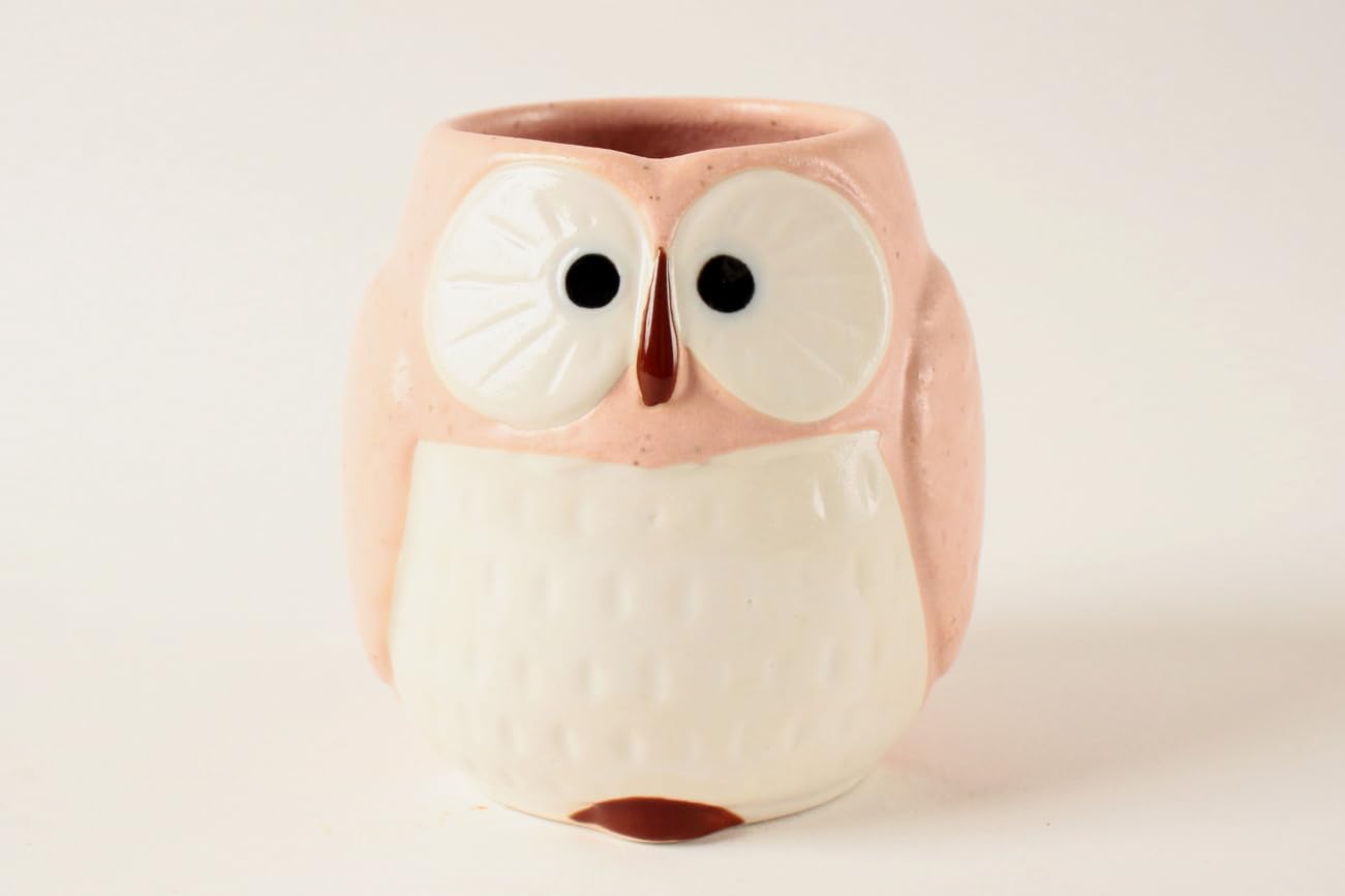 Mino Ware Japanese Pottery Yunomi Chawan Tea Cup Owl Shape (Japan Import) Cpy106 (Carnation Pink)