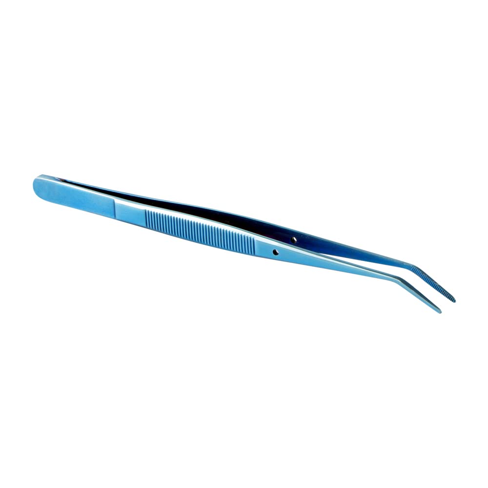 Restaurantware Perfect Point 6.3 Inch Curved Tweezer  1 Slant Nose Food Tweezer - Serrated Tips For Precision  For Garnishing  Plating  or Decorating  Blue Stainless Steel Kitchen Tweezer  Sturdy