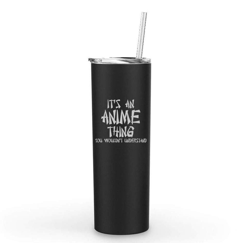 Mip Brand 20 Oz Skinny Tall Tumbler Stainless Steel Vacuum Insulated Travel Mug With Straw It'S An Anime Thing (Black)
