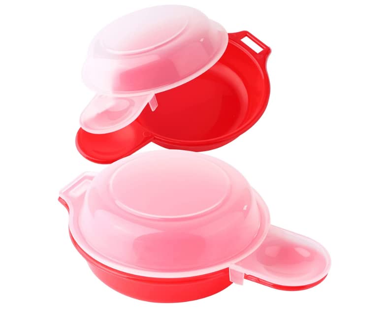 LIUSM Microwave Egg Muffin Cooker - Stainless Steel, Red and Clear, Makes Egg Sandwiches in 1 Minute