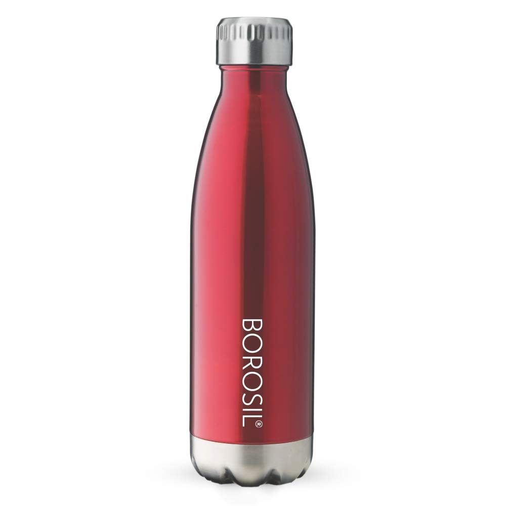Borosil Hydra Bolt Trans Red 1000 ml Stainless Steel Water Bottle | Double Wall Vacuum Insulated Flask | 24 Hours Hot and Cold |
