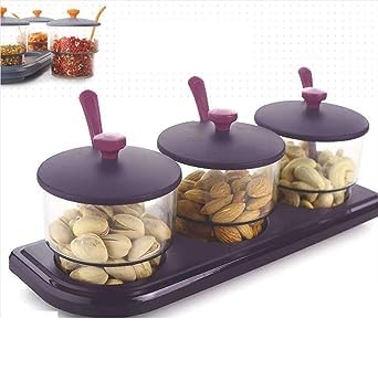 Ameedarshan 3 In 1 Pickle Spice Jar Set For Dining Table/Kitchen | Multipurpose Festival Stand Spice Container Masala Rack Mukhw