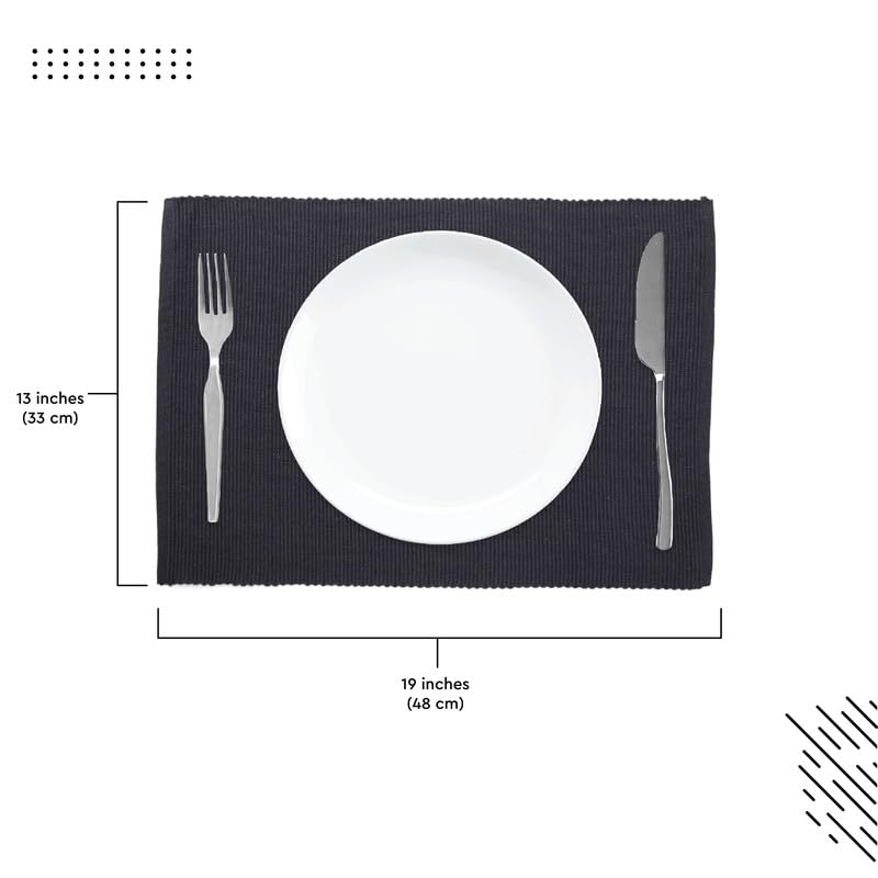 Encasa Homes Dining Placemats (Set Of 6 Pcs) Made From Fine Ribbed Cotton - Perfect Size 19 X 13 Inch, Smart Modern Colours & De