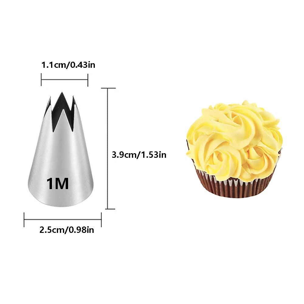 Large Piping Tips Set,Icing Tips With 1M Open Star Decorating Tip,2D Drop Flower Frosting Tip,1A Round Pastry Tip And 895 Basket